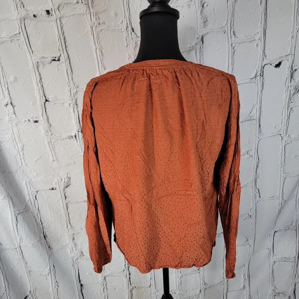 A New Day Boho Peasant Blouse Top V Neck Cottagecore Casual Rust Womens Sm - Picture 6 of 8
